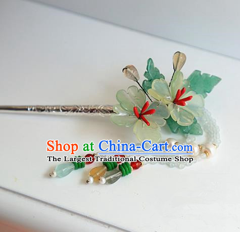 Chinese Handmade Hanfu Green Flowers Tassel Hairpins Traditional Ancient Princess Hair Accessories for Women