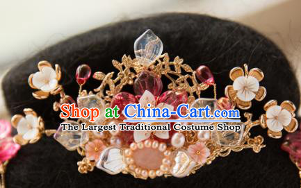 Chinese Handmade Pink Peach Blossom Hair Crown Hairpins Traditional Ancient Princess Hair Accessories for Women