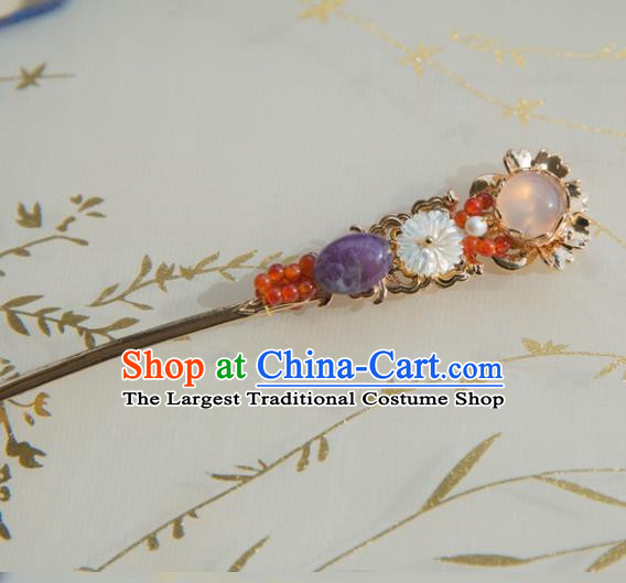 Chinese Handmade Hanfu Rose Chalcedony Hairpins Traditional Ancient Princess Hair Accessories for Women