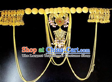 Chinese Handmade Hanfu Waist Accessories Ancient Princess Golden Tassel Belts for Women