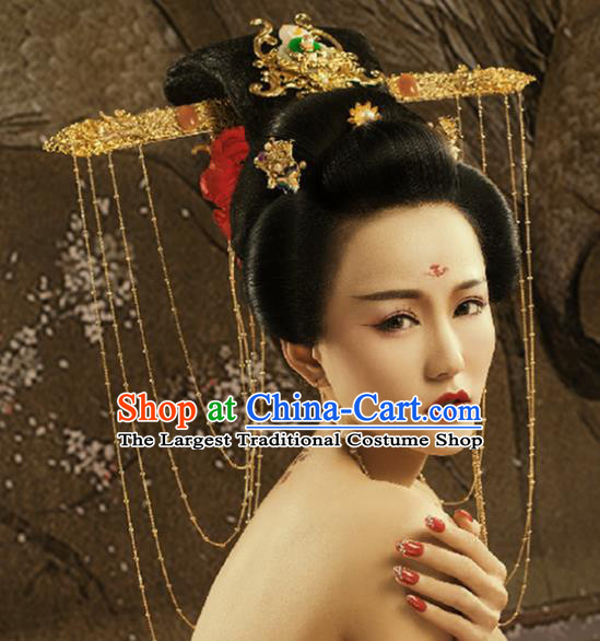 Chinese Handmade Hanfu Palace Agate Phoenix Coronet Hairpins Traditional Ancient Imperial Consort Hair Accessories for Women