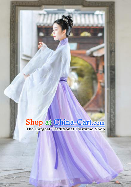 Chinese Ancient Court Lady Embroidered Purple Hanfu Dress Traditional Jin Dynasty Princess Historical Costume for Women