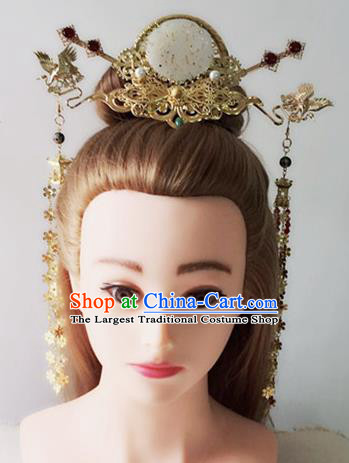 Handmade Chinese Palace Jade Hair Crown Princess Hairpins Ancient Traditional Hanfu Hair Accessories for Women