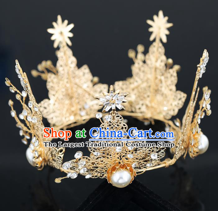 Top Grade Handmade Baroque Princess Golden Crystal Royal Crown Wedding Bride Hair Accessories for Women