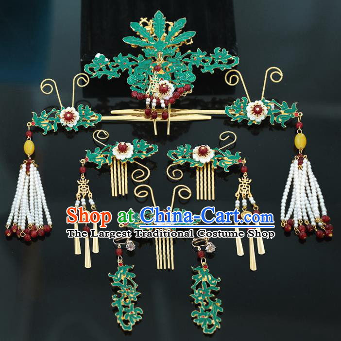 Handmade Chinese Ancient Wedding Bride Phoenix Hair Clips Tassel Hairpins Traditional Hanfu Hair Accessories for Women