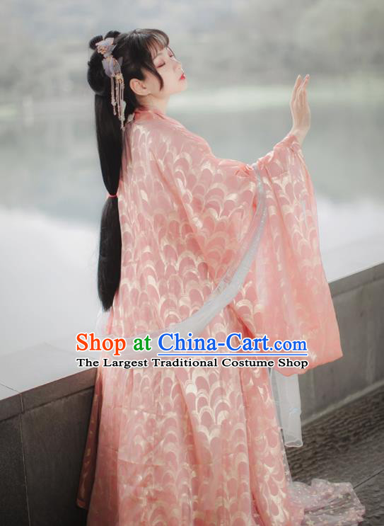 Traditional Chinese Tang Dynasty Princess Pink Hanfu Dress Traditional Ancient Peri Goddess Historical Costume for Women