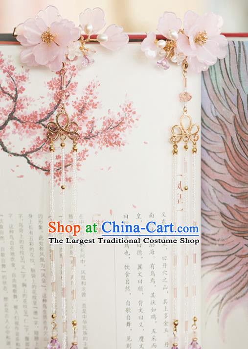 Chinese Handmade Pink Flowers Hair Claws Ancient Princess Hair Accessories Headwear for Women