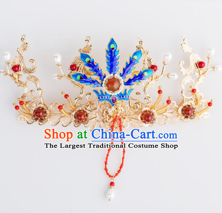 Chinese Handmade Blueing Phoenix Coronet Hairpins Ancient Princess Hair Accessories Headwear for Women