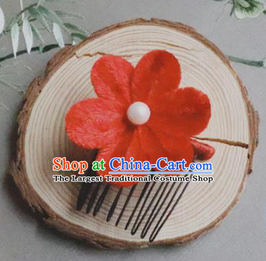 Chinese Handmade Red Velvet Flowers Hair Comb Ancient Palace Queen Hair Accessories Headwear for Women