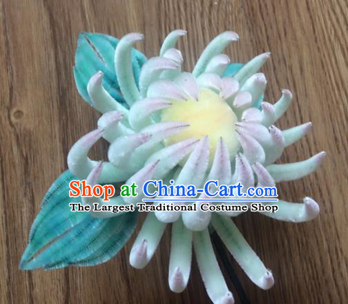 Chinese Handmade Palace Blue Chrysanthemum Velvet Hairpins Ancient Queen Hair Accessories Headwear for Women