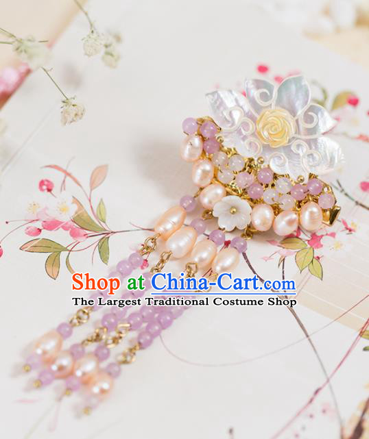 Chinese Handmade Hanfu Pink Pearls Hair Claws Hairpins Ancient Princess Hair Accessories Headwear for Women