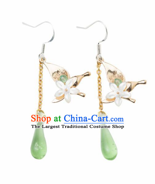 Handmade Chinese Classical Hanfu Green Earrings Ancient Palace Ear Accessories for Women