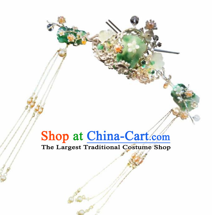 Chinese Handmade Hanfu Hairpins Jade Hair Crown Ancient Palace Princess Hair Accessories Headwear for Women