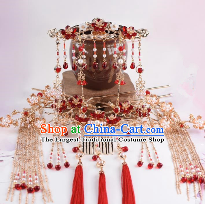 Chinese Handmade Palace Agate Hair Crown Hairpins Ancient Princess Hanfu Hair Accessories Headwear for Women