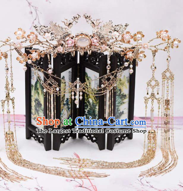 Chinese Handmade Palace Opal Hair Crown Hairpins Ancient Princess Hanfu Hair Accessories Headwear for Women