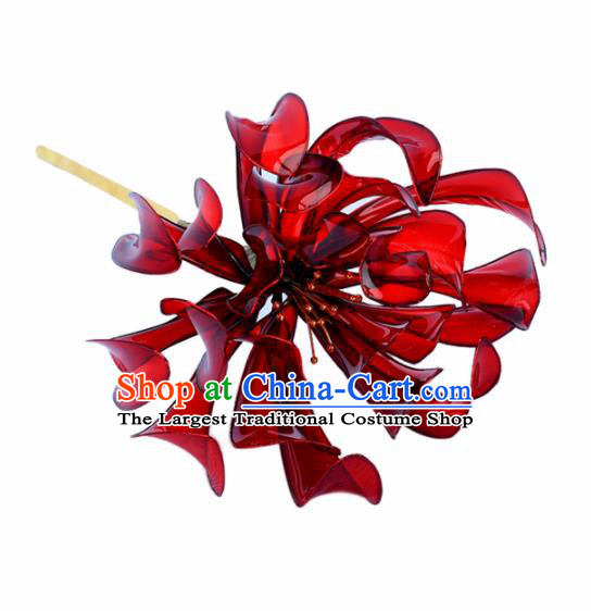 Chinese Handmade Palace Queen Red Peony Hairpins Ancient Hair Accessories Headwear for Women
