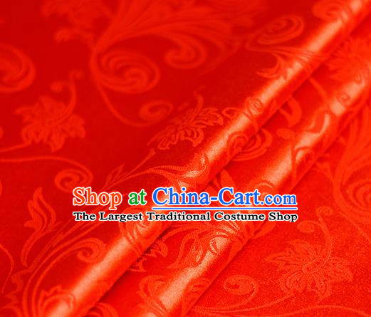Chinese Traditional Hanfu Royal Grass Pattern Red Brocade Material Cheongsam Classical Fabric Satin Silk Fabric