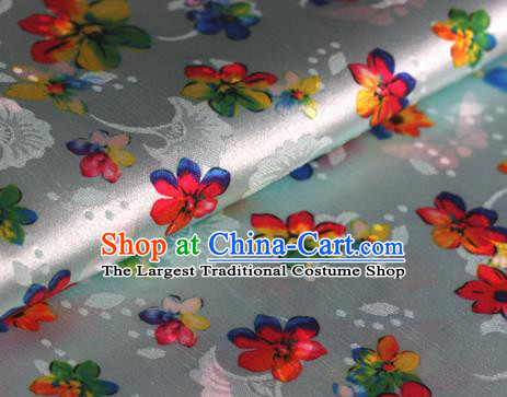 Chinese Traditional Fabric Classical Cherry Blossom Pattern Design White Brocade Cheongsam Satin Material Silk Fabric
