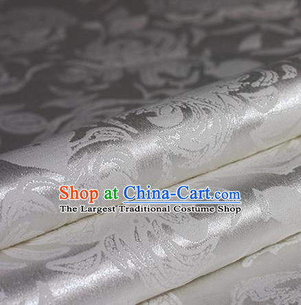 Chinese Traditional Flowers Pattern White Brocade Material Hanfu Cheongsam Classical Fabric Satin Silk Fabric