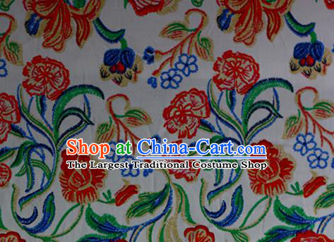 Chinese Traditional Fabric Cheongsam Printing White Brocade Material Hanfu Classical Satin Silk Fabric