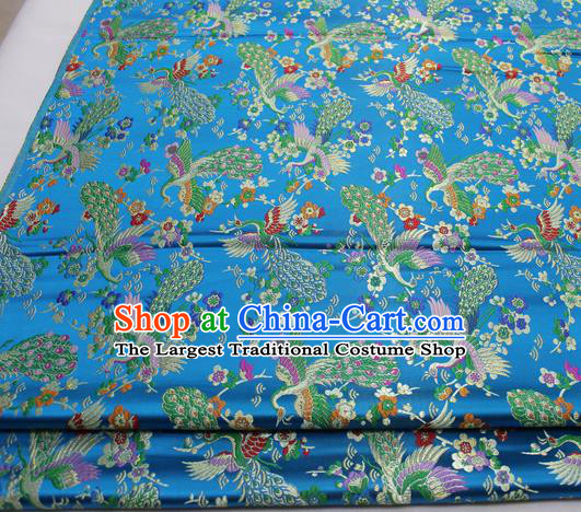 Chinese Traditional Tang Suit Royal Peacock Pattern Blue Brocade Satin Fabric Material Classical Silk Fabric