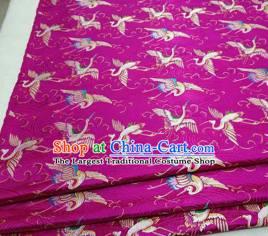 Chinese Traditional Tang Suit Royal Cranes Pattern Rosy Brocade Satin Fabric Material Classical Silk Fabric