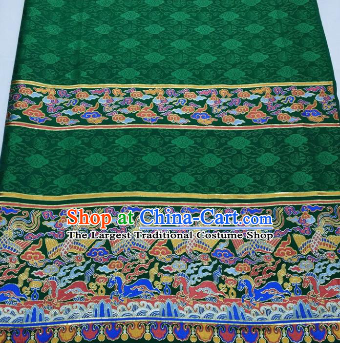 Chinese Traditional Fabric Royal Clouds Phoenix Pattern Green Brocade Material Hanfu Classical Satin Silk Fabric