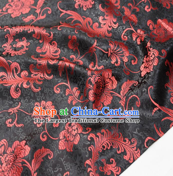Chinese Traditional Fabric Royal Pattern Black Brocade Material Hanfu Classical Satin Silk Fabric