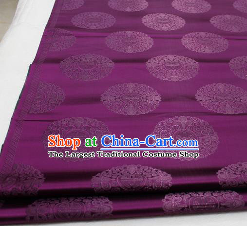 Asian Chinese Traditional Tang Suit Royal Round Pattern Deep Purple Brocade Satin Fabric Material Classical Silk Fabric