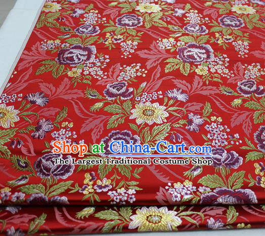Asian Chinese Traditional Tang Suit Royal Peony Flowers Pattern Red Brocade Satin Fabric Material Classical Silk Fabric