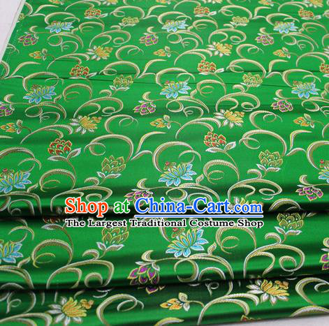 Asian Chinese Traditional Classical Twine Lotus Pattern Green Brocade Tang Suit Satin Fabric Material Classical Silk Fabric