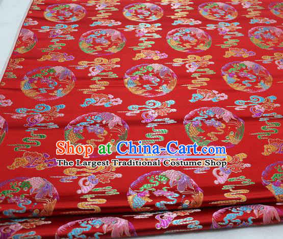 Asian Chinese Traditional Classical Phoenix Pattern Red Brocade Tang Suit Satin Fabric Material Classical Silk Fabric
