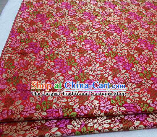 Asian Chinese Traditional Classical Leaf Pattern Red Brocade Tang Suit Satin Fabric Material Classical Silk Fabric