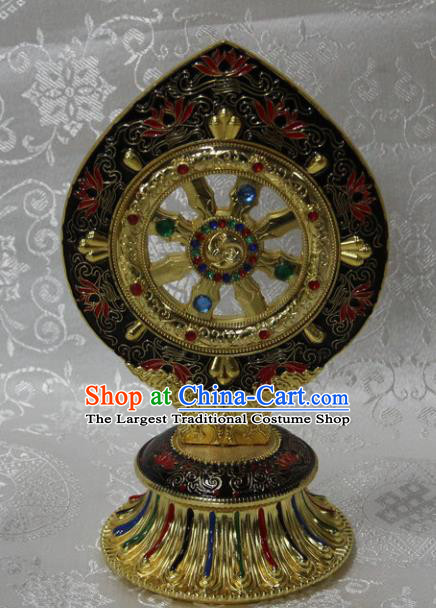 Chinese Traditional Buddhism Cloisonne Wheel Feng Shui Items Vajrayana Buddhist Decoration