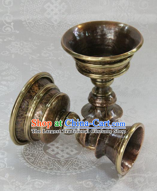 Chinese Traditional Buddhism Copper Cup Butter Lamp Feng Shui Items Vajrayana Buddhist Candelabrum Decoration
