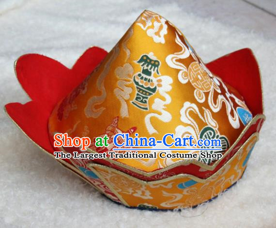 Chinese Traditional Buddhist Golden Brocade Hat Tibetan Buddhism Hutukta Hat