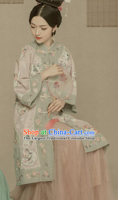 Chinese Ancient Hanfu Dress Traditional Ming Dynasty Manchu Dowager Embroidered Historical Costume for Women