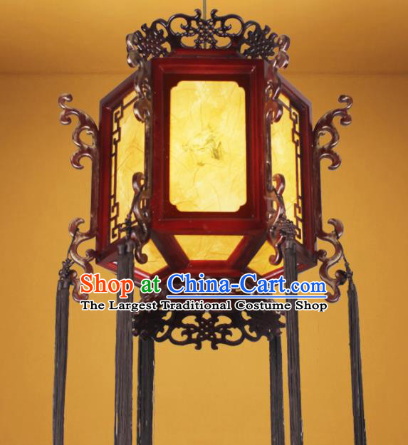 Chinese Traditional Ink Painting Wood Palace Lantern Handmade New Year Hanging Lanterns Ceiling Lamp