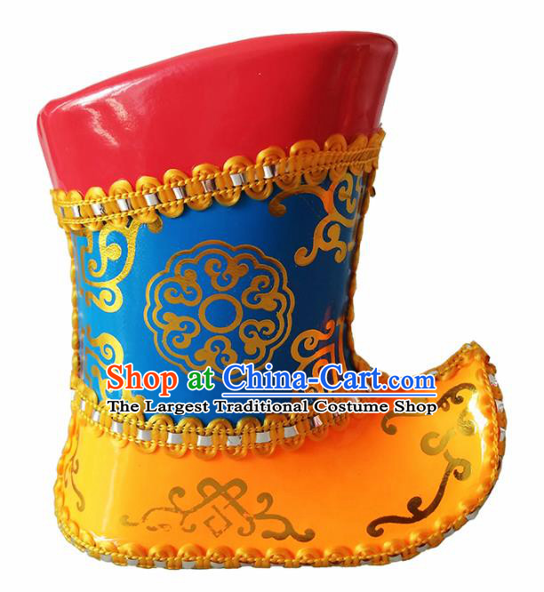 Chinese Mongolian Ethnic Boots Traditional Mongol Nationality Leather Shoes for Kids