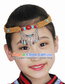 Chinese Mongolian Ethnic Hair Accessories Traditional Mongol Nationality Folk Dance Yellow Headband for Kids