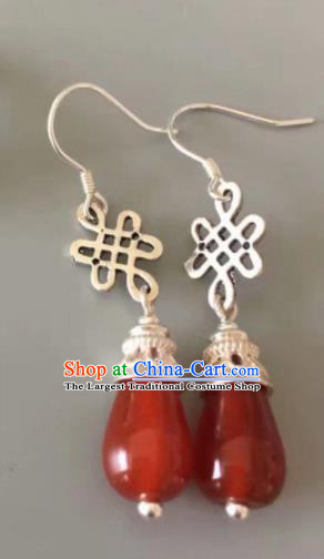 Chinese Traditional Mongol Nationality Red Earrings Mongolian Ethnic Ear Accessories for Women