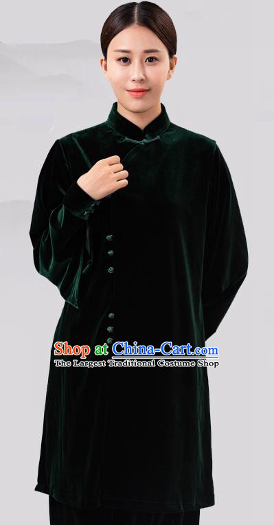 Traditional Chinese Martial Arts Competition Green Velvet Costume Tai Ji Kung Fu Training Clothing for Women