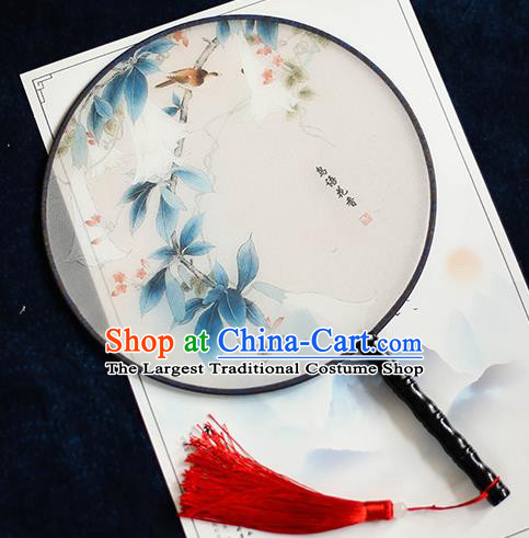 Chinese Traditional Printing Bird Flower Silk Round Fans Handmade Classical Palace Fans for Women
