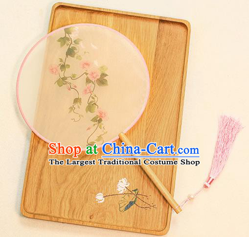 Chinese Traditional Printing Petunia Dance Silk Round Fans Handmade Classical Palace Fans for Women