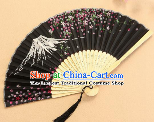 Chinese Traditional Folding Fans Classical Printing Plum Blossom Black Accordion Silk Fans for Women
