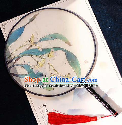 Chinese Traditional Printing Convallaria Majalis Silk Round Fans Handmade Classical Palace Fans for Women
