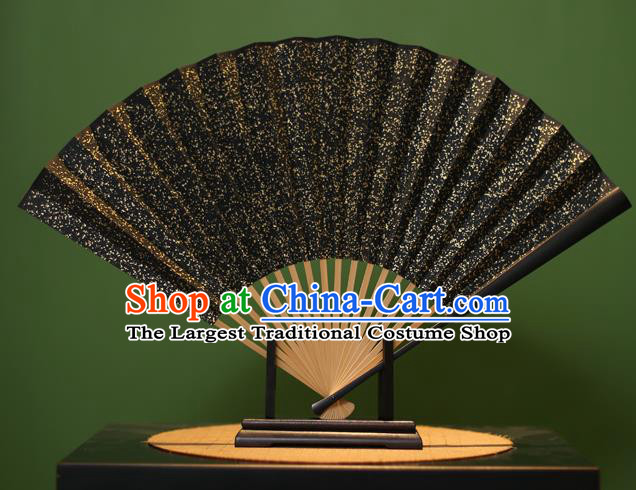 Chinese Traditional Handmade Black Xuan Paper Fans Classical Folding Fans for Men
