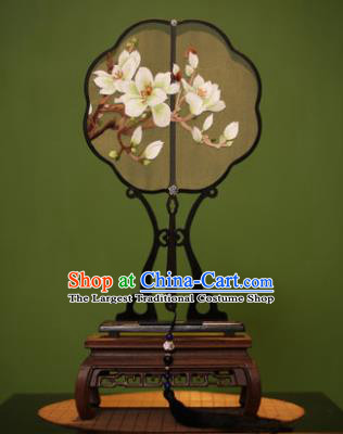 Handmade Chinese Traditional Embroidered White Magnolia Silk Fans Classical Palace Fans for Women