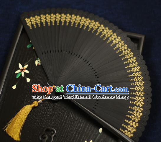 Chinese Handmade Bamboo Black Fans Classical Accordion Traditional Folding Fans for Women