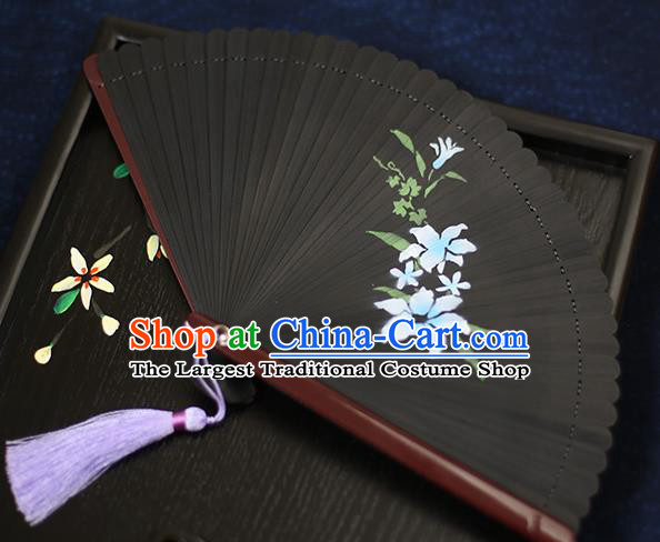 Chinese Handmade Printing Blue Flowers Bamboo Fans Classical Accordion Traditional Folding Fans for Women